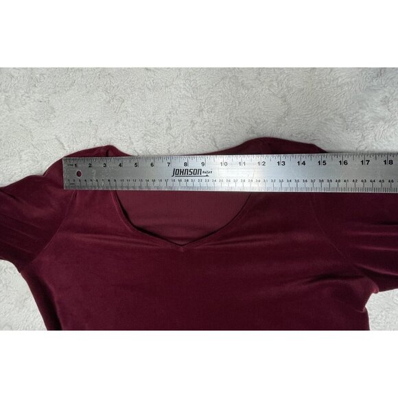 Pure Jill Women's XS Petite Burgundy Velour Tunic Top Long Sleeve V-Neck Casual - Picture 6 of 9